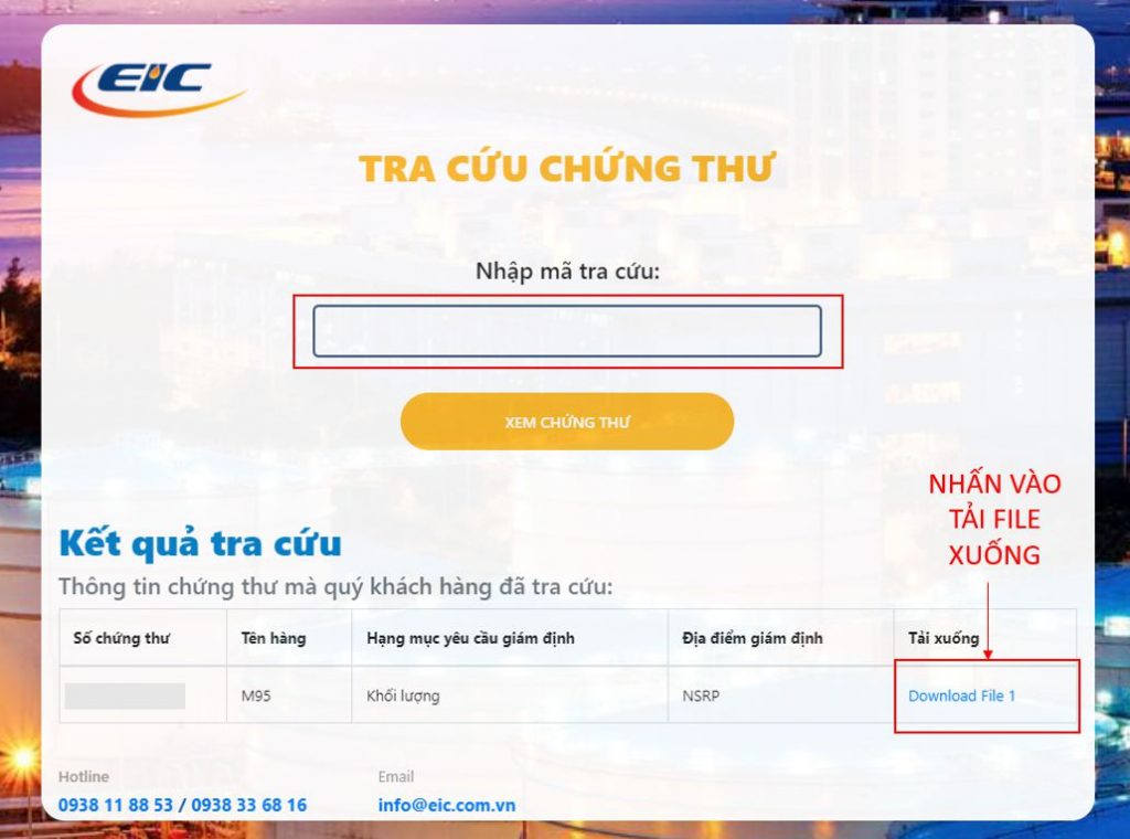 Hướng dẫn bước 2 tra cứu chứng thư trực tuyến của EIC